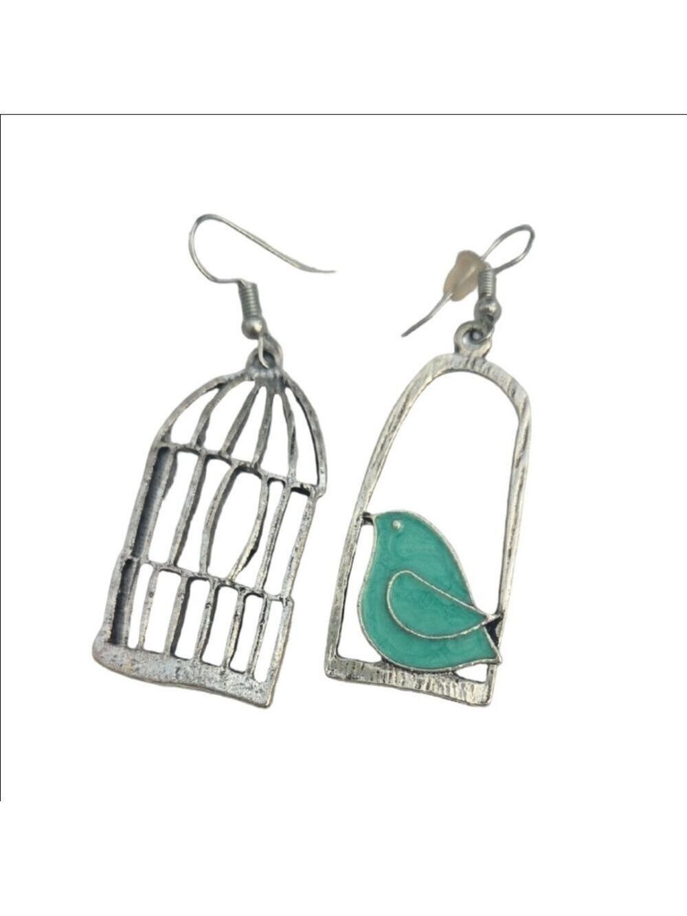 Silver Turquoise Bird Cage Earrings